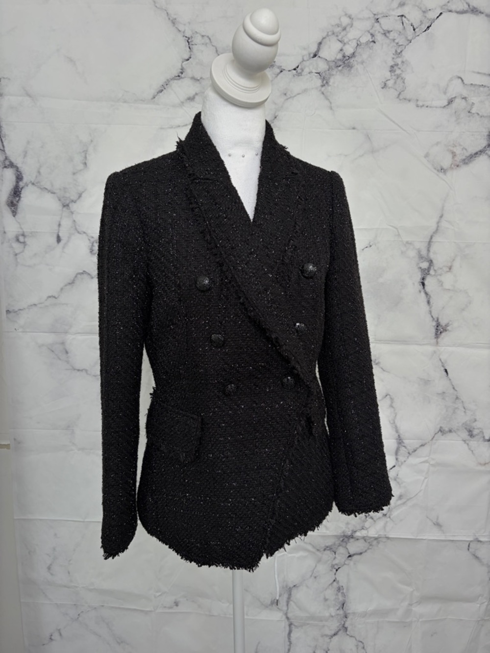 White House Black Market Black Double-Breasted Tweed Blazer
